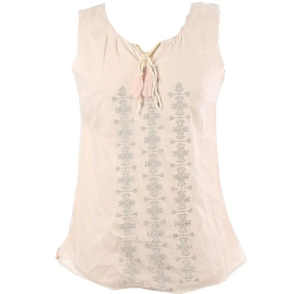 🔺️Laffaire Pink & Silver Embroidered Vneck Sleeveless Blouse Medium